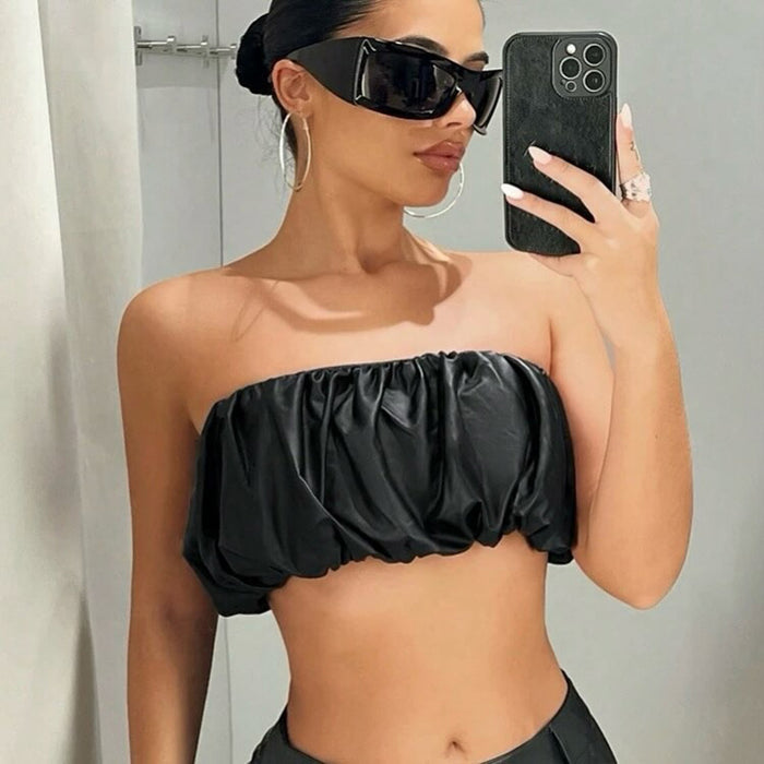 Summer Women Clothing Sexy Sexy Short Tube Top Ruffle Hip Short Skirt Two Piece Set-Black-Fancey Boutique