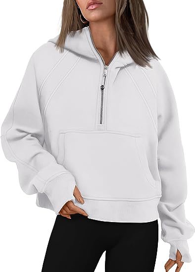 Color-White-Women Clothing Half Zipper Hooded Sweatshirt Loose Short Velvet Sweater-Fancey Boutique