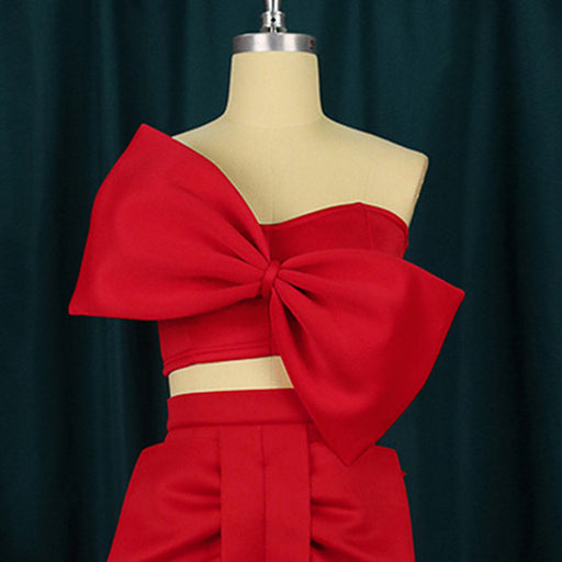 Bow Chest Wrapped Strapless All Matching Short Shirt Women-Red-Fancey Boutique