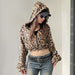 Autumn Winter Wild Girl Leopard Print Polar Fleece Thermal Hooded Sweatshirt Sexy Personality Waist Short Coat-Fancey Boutique