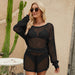 Color-Black-Women's Clothing Hollow Out Sweater Summer Shorts Casual Suit Loose Thin Two Piece Suit-Fancey Boutique