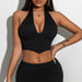 Bandage Lace Up Backless Bra Sexy Top Sexy Vest Deep V Plunge Neck Backless Sexy Suit-Black-Fancey Boutique