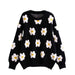 Color-Black-Autumn Winter Three Dimensional Little Daisy Thickened Black White Contrast Color Knitted Sweater Pullover for Women-Fancey Boutique