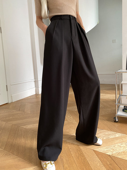 Color-Black-Can Match the Wide-Leg Mopping Work Pant of the Whole Store Advanced Draping Effect Early Autumn-Fancey Boutique