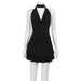 Women Clothing Sexy Backless Halter Low Cut Swing Collar High Sense Solid Color Ruffles Dress Women-Black-Fancey Boutique