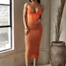 Color-Orange-Summer Women Clothing Sexy Sling Bare Back Jumpsuit Hollow Out Knitted Skirt Set-Fancey Boutique