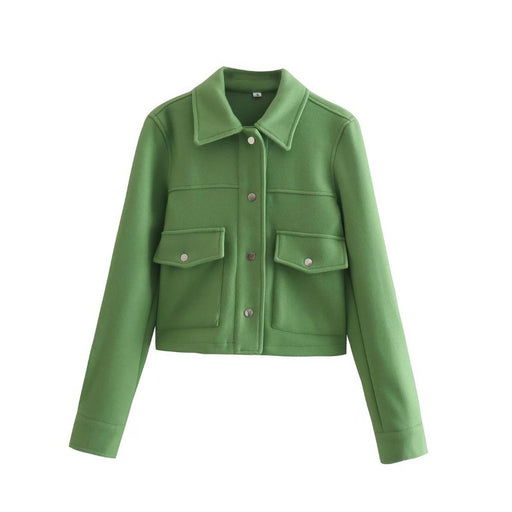 Color-Multi-Summer Green Collared Long Sleeve Single-Breasted Pocket Soft Jacket-Fancey Boutique