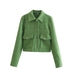 Color-Multi-Summer Green Collared Long Sleeve Single-Breasted Pocket Soft Jacket-Fancey Boutique