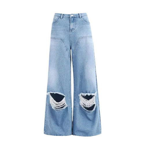 Street Sweet Personality Elegant Long Leg Covering Slimming Lazy Sense Make Old Ripped Jeans-Light Blue-Fancey Boutique