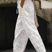 Color-White-Summer Cotton Linen Embroidery Tie Neck Casual Women Pants Cropped Elastic Waist-Fancey Boutique