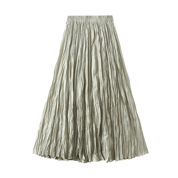 Color-Green Beans-Light Luxury Streamer Pleated Skirt Women Spring Autumn Swing Slimming Pleated A Line Skirt-Fancey Boutique