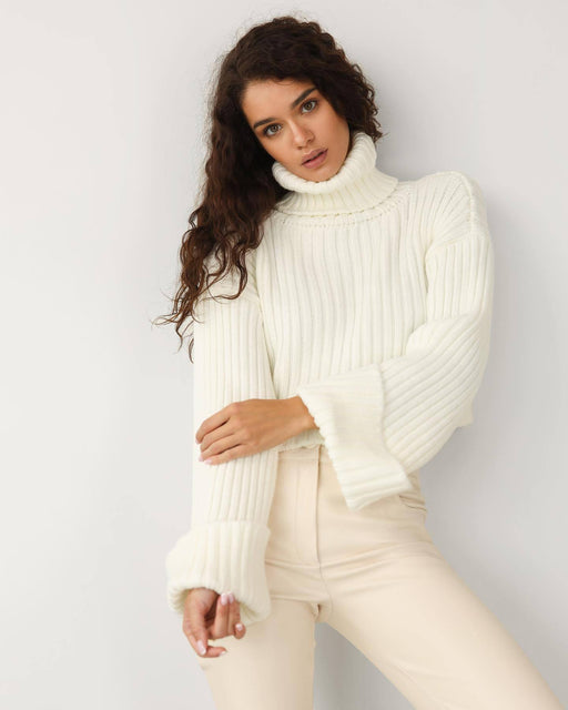 Color-White-Autumn Winter Women Clothing Turtleneck Woolen Oversleeve Solid Color Short Sweater Women-Fancey Boutique