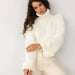 Color-White-Autumn Winter Women Clothing Turtleneck Woolen Oversleeve Solid Color Short Sweater Women-Fancey Boutique