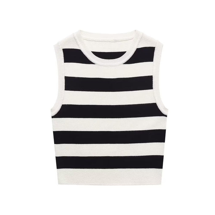 Summer Wind Women Basic Knitted Top Vest-Stripe-Fancey Boutique