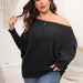 Color-Black-Women Pullover Woven Sweater plus Size Women Clothes Autumn Winter Sleeve Neck Shoulder Loose Sweater-Fancey Boutique