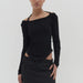 Color-Black-Magazine Thread Backless Top Oval Hem Design Slim Fit Halterneck Long Sleeved T Shirt Women-Fancey Boutique