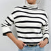 Color-White Striped Sweater-Contrast Color Striped Sweater Women Fall Winter Slim Inner Knitted Top High Collar Bottoming Sweater-Fancey Boutique