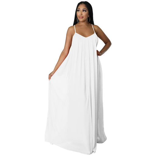 Color-White-Women Chiffon Solid Color Casual Backless Cami Dress-Fancey Boutique