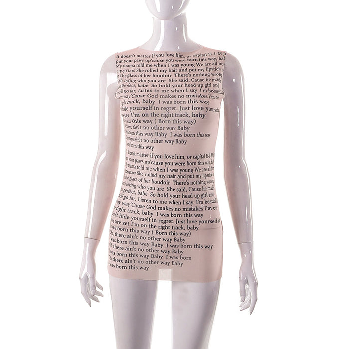 Color-Cream-Women Clothing Spring Street Letters Printed round Neck Sleeveless Lengthened Sexy T Shirt-Fancey Boutique