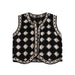 Color-Black-Autumn Fashionable Cardigan Chessboard Plaid V neck Knitted Thin Vest Vest Coat Women-Fancey Boutique