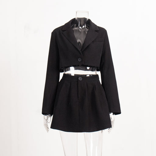 Suit Skirt Set Spring Shoulder Collared Small Suit Miniskirt Suit Suit-Black-Fancey Boutique