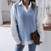 Color-Blue-Autumn Winter V-neck Casual Loose Knitted Sweater Vest Jacket Women Clothing-Fancey Boutique