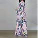 Women Clothing Printed V neck Puff Sleeve Shirt High Waist Wide Leg Pants Set-Fancey Boutique