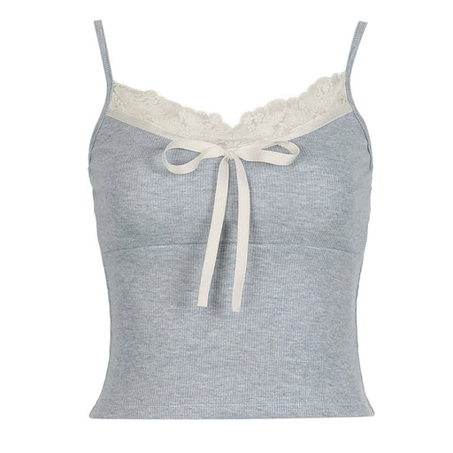 Sexy Lace Stitching Tied Bow Small Sling Contrast Color Slim Fit Sexy Inner Wear Vest for Women-Gray-Fancey Boutique