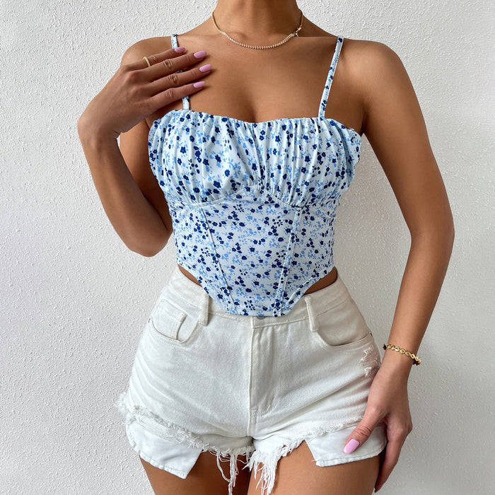 Women Clothing Summer Floral Sexy Backless Spaghetti Straps Vest Inner Match Women Outerwear Top-Fancey Boutique