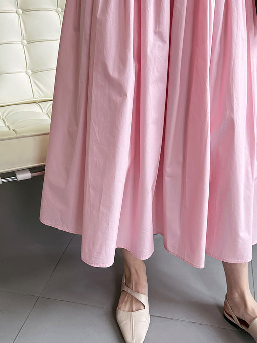 Color-Pink-Pink High Waist Pleated Puffy A Line Skirt Mid Length Sweet Umbrella Skirt Women-Fancey Boutique