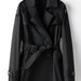 Color-Black-Women Element Spring Autumn Fried Street British Trench Coat Lace up Waist Controlled Slimming Little Trench Coat Women-Fancey Boutique