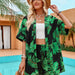 Color-Black and Green-Summer Women Print Casual Vacation Cardigan Shorts Set-Fancey Boutique