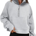 Color-Light Gray-Women Clothing Half Zipper Short Stand Collar Thumb Hole Brushed Hoody-Fancey Boutique