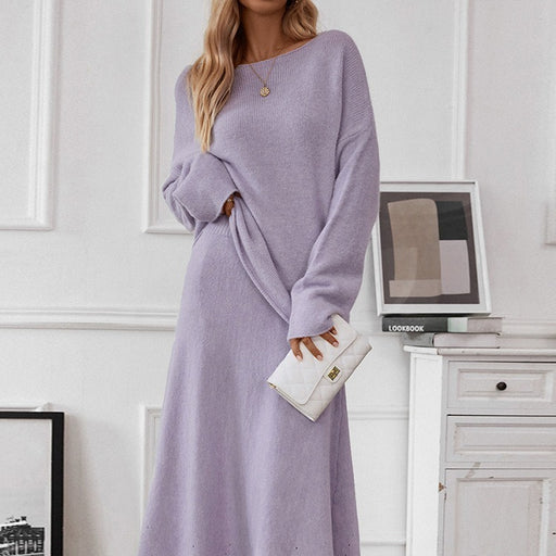 Autumn Winter Elegant Knitting Suit Women Off Shoulder Sweater Top Elastic Waist Fishtail Skirt-Fancey Boutique