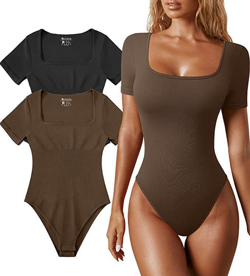 Color-Coffee-Women Summer Women Yoga Jumpsuit Workout Ribbed Short Sleeve Sports Jumpsuit-Fancey Boutique