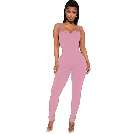 Color-Pink-Women Clothing Summer Thread Sling Hip Lifting Beauty Back One Piece Trousers-Fancey Boutique
