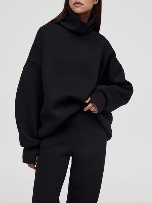 Color-Black-Popular Solid Color Thickened Knitwear Autumn Winter Loose Turtleneck Russian Sweater-Fancey Boutique