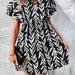 Color-Black-Women Clothing V-neck Printed High Waist Dress-Fancey Boutique