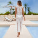 Knitted Hollow Out Cutout Beach Cover Up Seaside Vacation Bikini Swimsuit Sun Protection Shirt Long Dress-White-Fancey Boutique