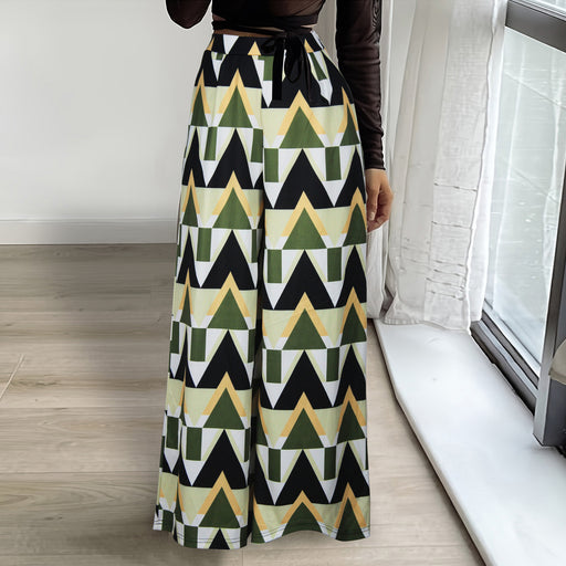 Color-Green-Spring Autumn Women Clothing Loose High Waist Wide Leg Pants Printed Straight Casual Pants Trousers-Fancey Boutique