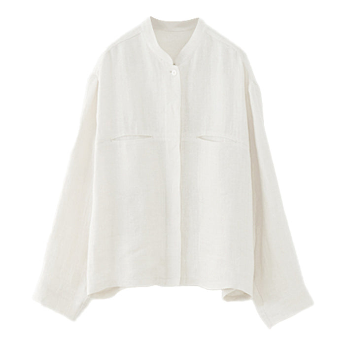 Color-White-Pure Linen Shirt Fall Women Clothing Artistic Retro Stand Collar Niche Cotton Linen Long Sleeve Shirt-Fancey Boutique