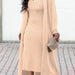 Women Clothing Solid Color Rib Fabric Stretch Cloak Coat Slim Fit V Neck Dress Two Piece Set-Khaki-Fancey Boutique