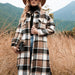 Color-Khaki-Autumn Winter Women Plaid Trench Coat-Fancey Boutique