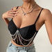 Color-Black-Sexy Sexy Lace Boning Corset Steel Ring Breasted Slim Fit Pearl Chain Sling A001-Fancey Boutique