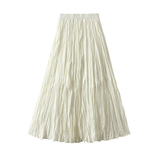 Color-Apricot-Light Luxury Streamer Pleated Skirt Women Spring Autumn Swing Slimming Pleated A Line Skirt-Fancey Boutique