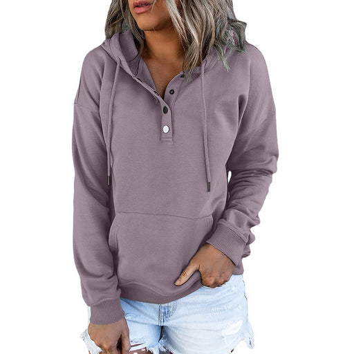 Color-Sweet potato-Women Clothing Long Sleeve Loose Casual Hooded Drawstring Pocket Hoodie-Fancey Boutique