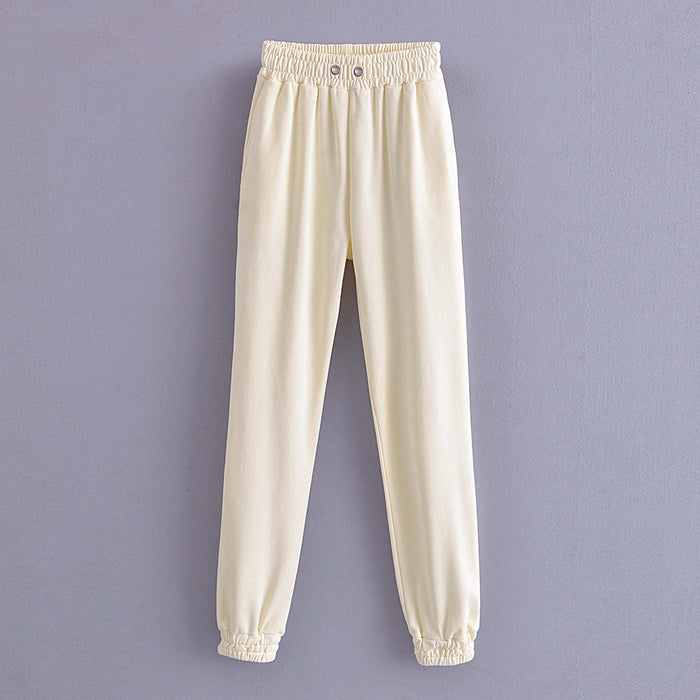 Color-Beige-Spring Autumn Tide Loose Tappered Elastic High Waist Straight Casual Trousers Harem Sweatpants Women-Fancey Boutique