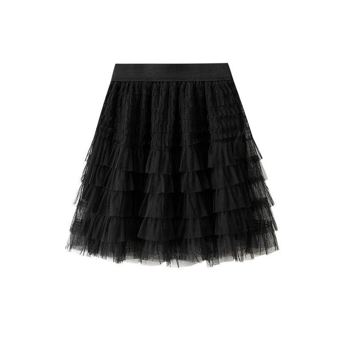 Color-Black-Mesh Skirt Women Summer Spring Autumn Clothing A line Tiered Dress Short Skirt-Fancey Boutique