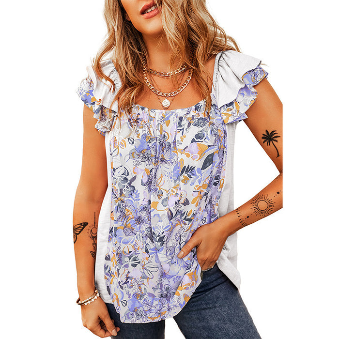 Summer Square Collar Outer Vest Floral Flounce Sleeveless Top-Lavender-Fancey Boutique