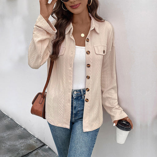 Color-Khaki-Women Wear Solid Color Shirt Autumn Women Shacket-Fancey Boutique